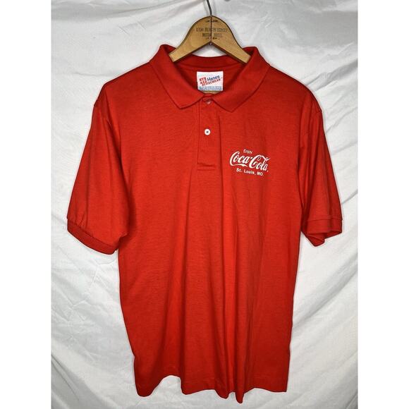 Coca Cola Employee Polo Shirt Size Large Short Sleeve St Louis Mo Logo Graphics - Picture 1 of 7